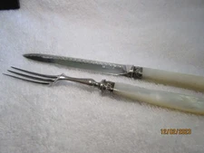 Mother of Pearl knife and fork cheese set Vintage markings lovely