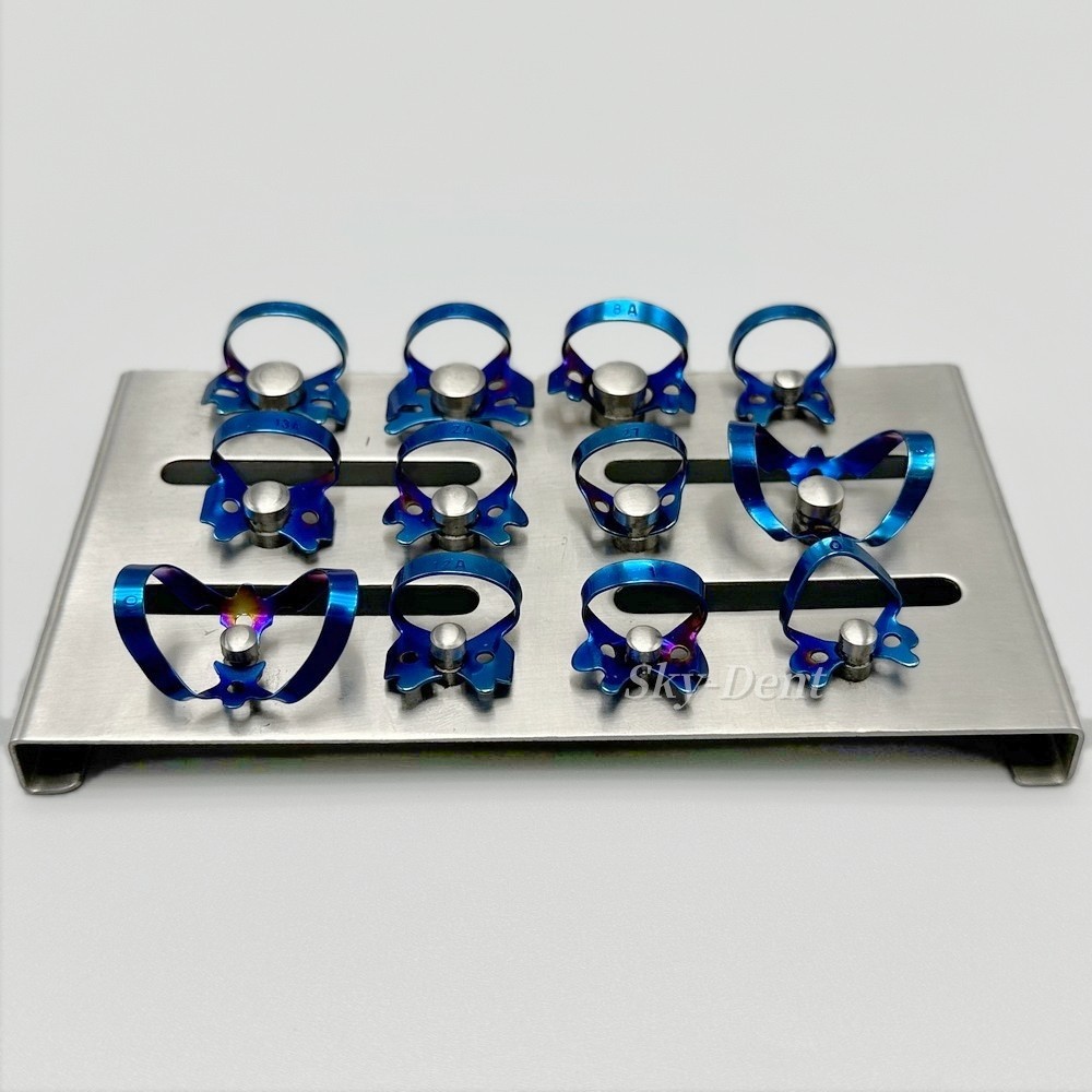 12pcs Endodontic Rubber Dam Clamp Dental Clamps Instruments with Sliver Tray