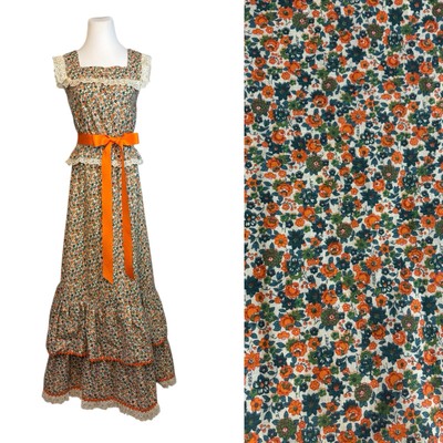 Handmade XS Multicolor Floral Calico Print Camisole A-line Maxi Skirt Dress Set