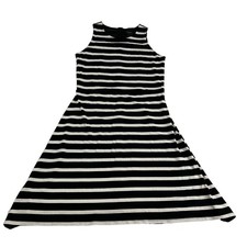 Ann Taylor A-Line Dress Women's 8 Black White Stripes Sleeveless NWT $79.99