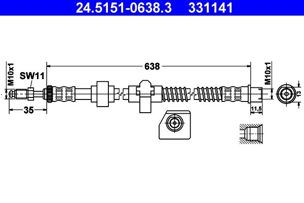 Rear Left ATE 24.5151-0638.3 Brake Hose for CITROËN,PEUGEOT
