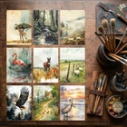 9 Pcs Print ACEO Art Card Bird Crow Owl Hedgehog Giraffe Animal Limited Edition
