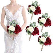 Artificial Flowers Bridesmaid Bouquets - Set of 4 Bridesmaid Bouquet Burgundy...