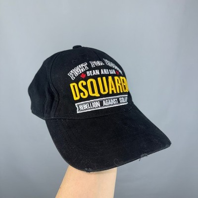 AUTHENTIC DSQUARED2 BASEBALL CAP ADJUSTABLE BLACK DISTRESSED FIGHT FOR FREEDOM