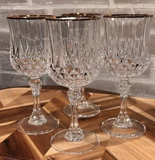 Vintage Longchamp Gold Rim Cristal D'Arques Water Wine Glass 8.5 Oz Set of 4