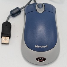 Microsoft Optical Mouse Blue Wired USB X802652 Y2K Retro Gaming Tested Works