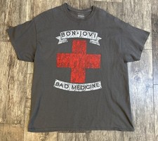 Bon Jovi Bad Medicine Band Merchandise Gray Short Sleeve Graphic Tee Size XL