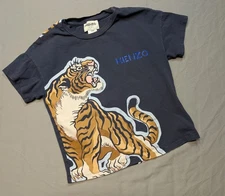 Kenzo Kids Tiger Image Graphic Tee Grey Short Sleeve Shirt Size 6