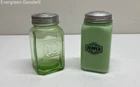 Antique Depression Era Uranium Glass & Jadeite Salt & Pepper Shakers