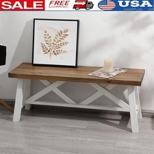 Rustic Solid Wood Entryway Bench Farmhouse Double X-Structure Dining Room Seat