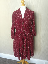 Joanie Belted Dress Size 14 UK Burgundy Red White Polka Dot 1940s Vintage Style