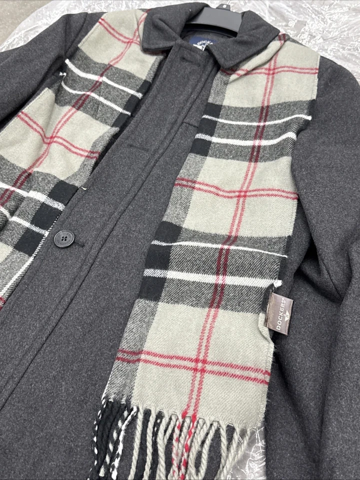 Casaco DOCKERS Weston mistura de lã com cachecol adulto pequeno preto topcoat ervilha $180 - Imagem 2 de 4