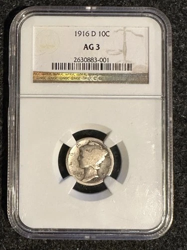 1916-D Mercury Dime Silver AG 3 NGC Certified