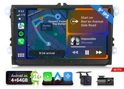 DVR+ Autoradio Android 14 4+64 NAVI CarPlay Für VW Golf 5 6 Passat Touran Tiguan