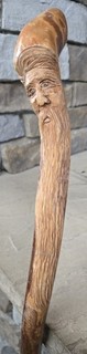 Hand Carved Wooden Walking Stick Cane Bearded man Elf 31.5" by LJM 10