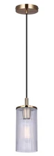 Canarm Kinslea 1 Light Pendant Light, Gold Finish with Ribbed Glass Shade, Ad...