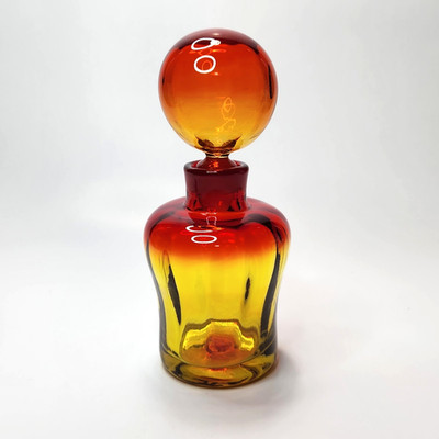 Vintage MCM Blenko Amberina Glass Ball Bubble Decanter UV Reactive