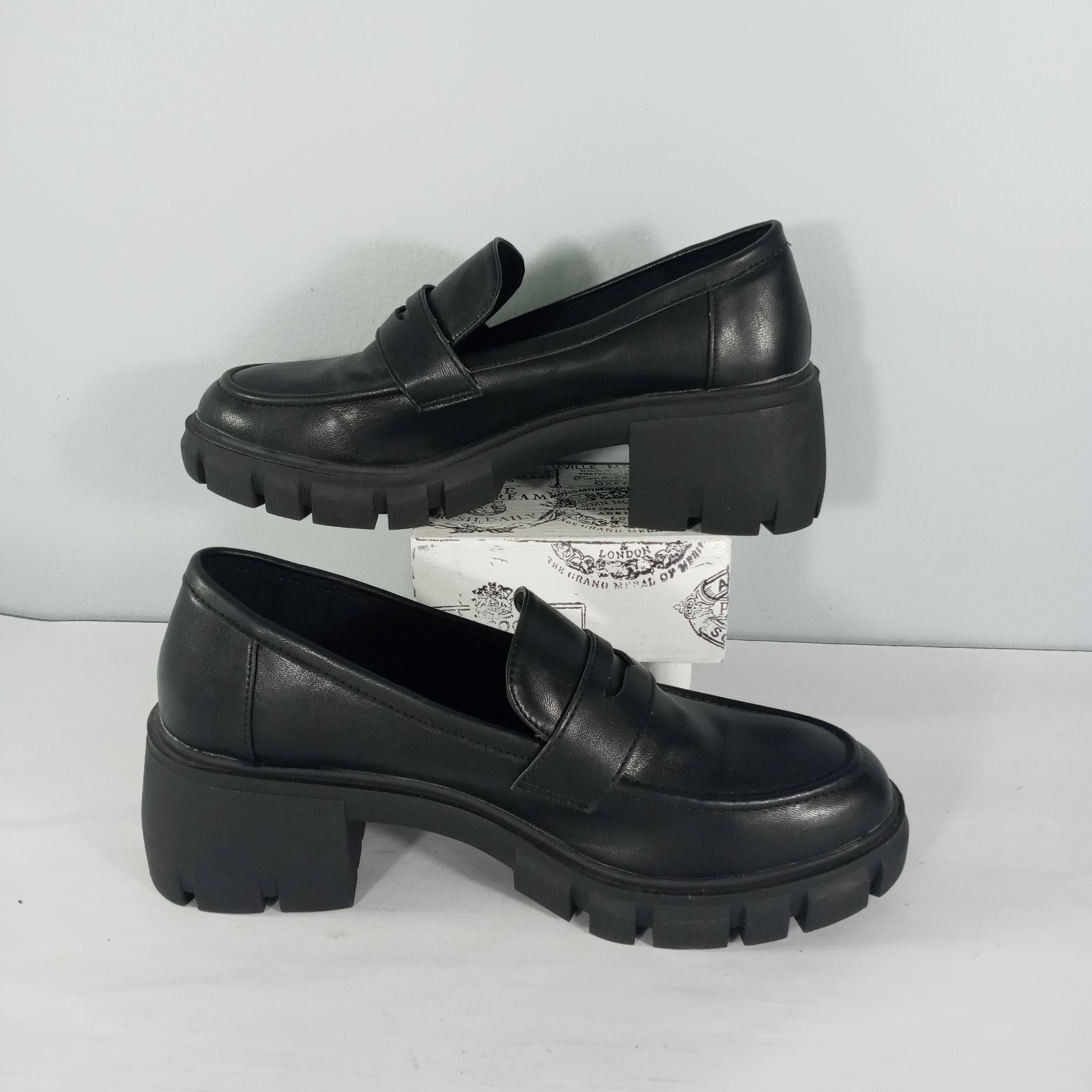 SAOLA Mocassini Y2K Chunky Penny da donna taglia 9 5 M suola platform a strappo neri scarpe slip on