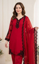 Designer Party Look Red Salwar Kameez  Dupatta for Indian  Pakistani Functions