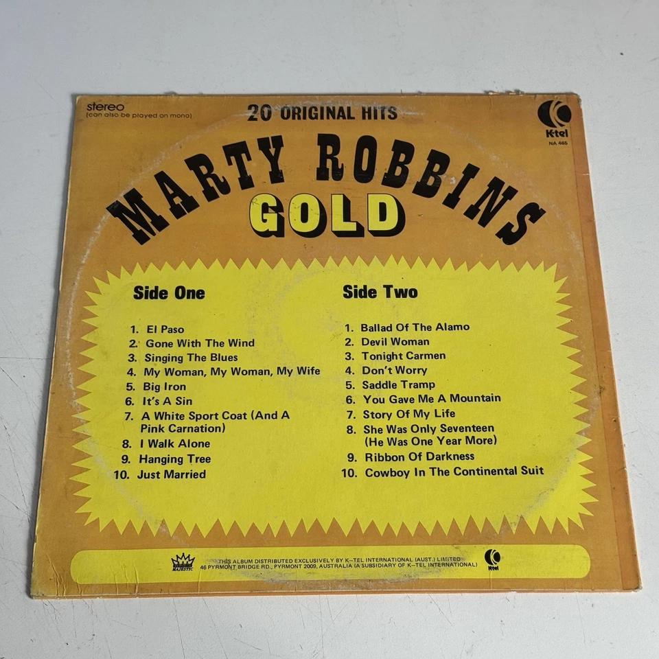 Marty Robbins Gold 20 Original Hits Vinyl LP K Tel Records1975 NA465 - Image 2 of 4