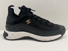 Chanel Black Lace Up Sneakers Velvet Calfskin And Mixed Fibers Gold CC Size 38