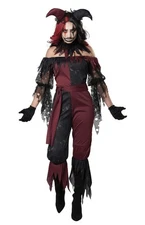 PSYCHO JESTER Harley Quinn Scary Clown Scary Adult Halloween Costume Large FreeS