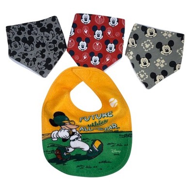 Disney Mickey Mouse Bibs Baby OS Multicolor Excellent Bandana All-Star 4 Pack