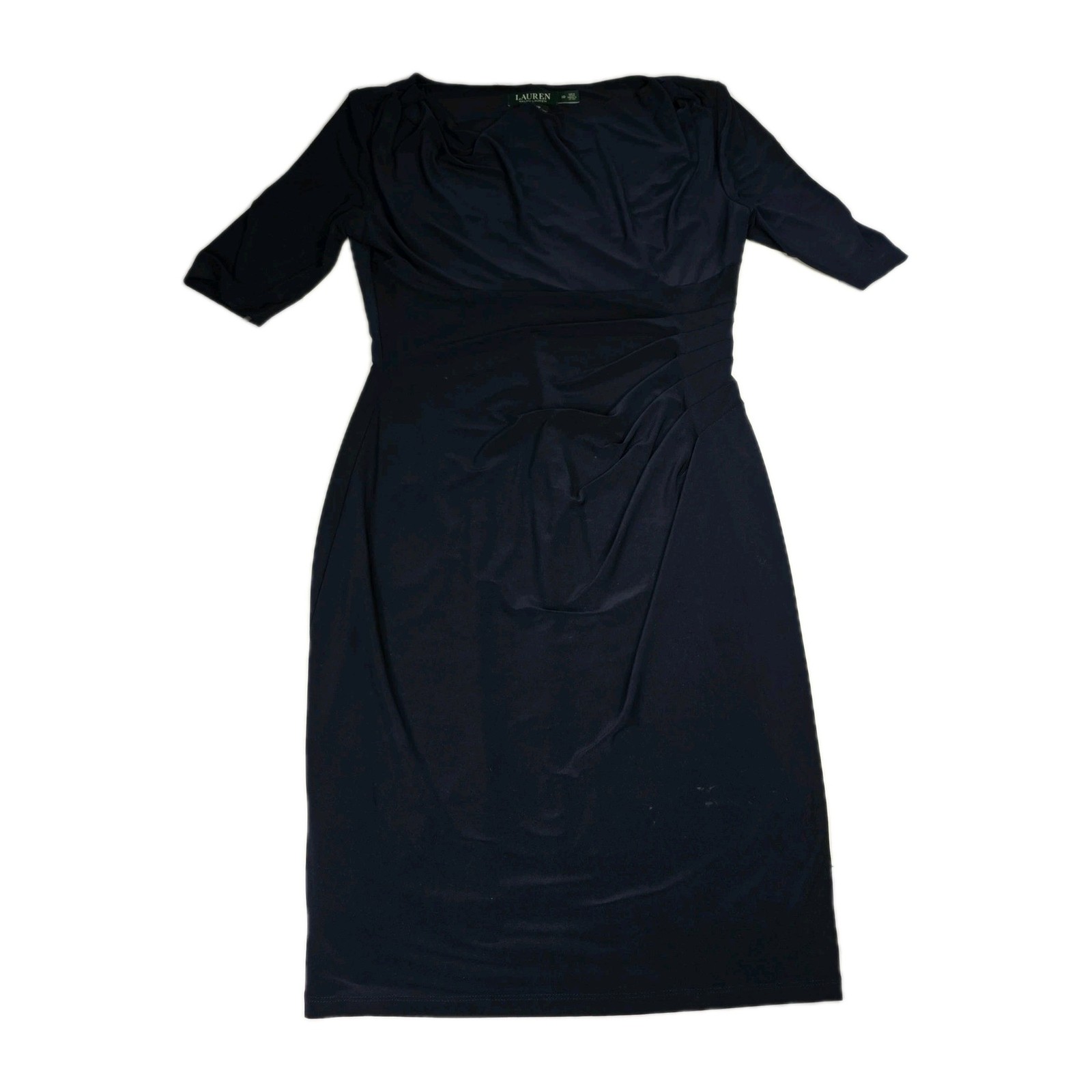 Lauren Ralph Lauren Women's Navy Blue Ruched Sheath Cocktail Dress Size 10