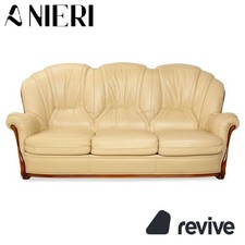 Nieri Leder Holz Dreisitzer Creme Braun Sofa Couch