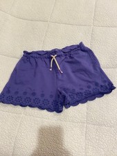 Girls Mini Boden Blue Scalloped Embroidered Shorts 12/14 Drawstring Pockets EUC
