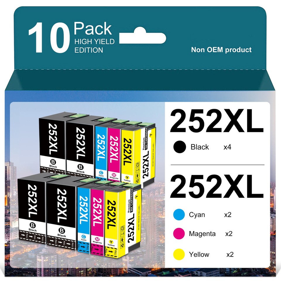 T252XL Ink For Epson 252XL Ink Cartridge for WorkForce 3640 7210 7720 ...
