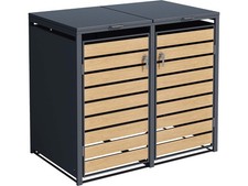 SCHARTEC Mülltonnenbox 2er Metall Holz 240l Mülltonnenhaus Mülltonnenverkleidung