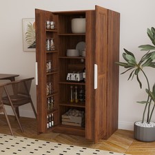 62.99" Walnut Kitchen Pantry Cabinet with Doors Shelves