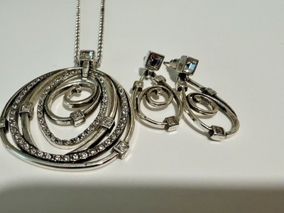 Brighton Silver Tone Swirl Teardrop Pendant Necklace & Matching Earrings