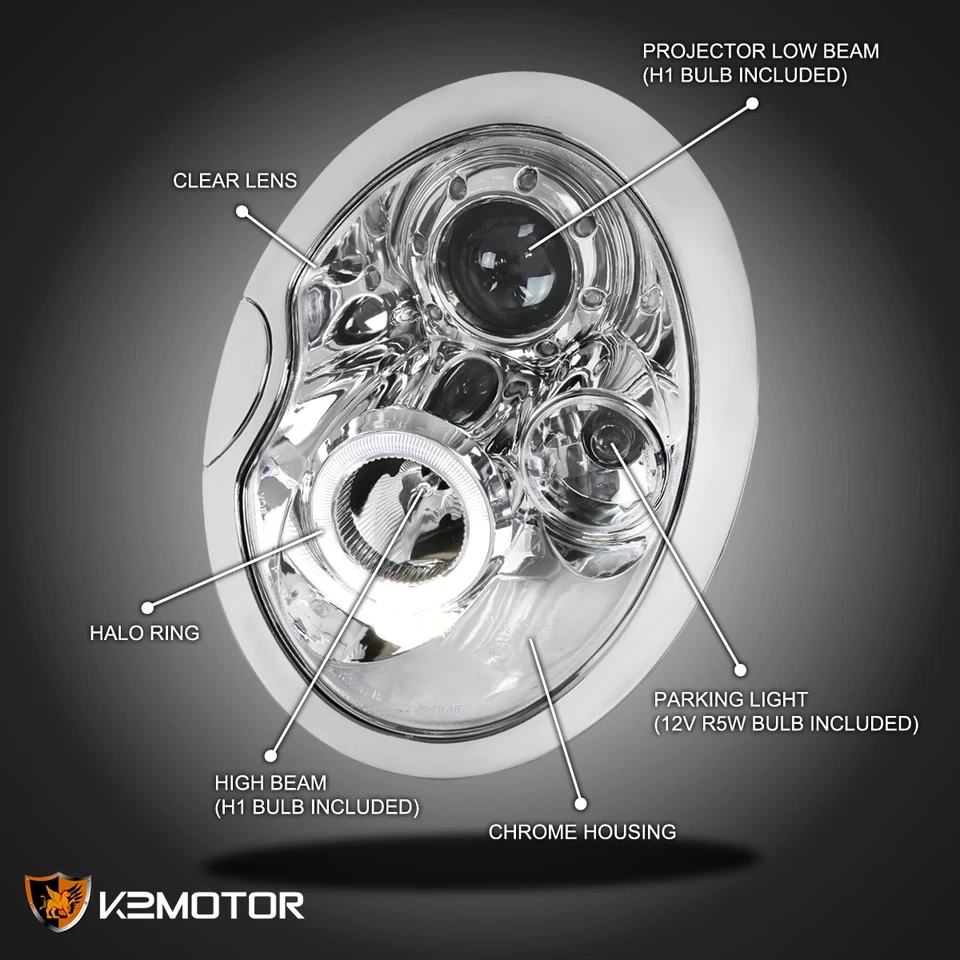 Clear Fits 2002-2006 Mini Cooper S LED Halo Projector Headlights Lamp Pair 02-05 Foto 3 de 4