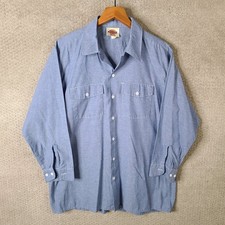 Vintage Dickies Shirt Mens 17-17.5 32-33 Blue Long Sleeve Work Chambray USA