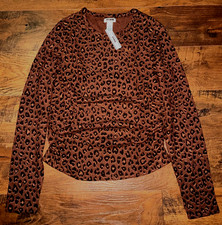 Victoria's Secret Pink Leopard Waffle Knit Long Sleeve Cozy Top Brown L NWT