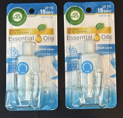 New Lot Of 2 AirWick Essential Oils Refill FRESH LINEN Scented Room Freshener