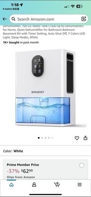 SPACEKEY 106 Oz Water Tank Dehumidifier with Timer Setting and 7 Colors LED, 100