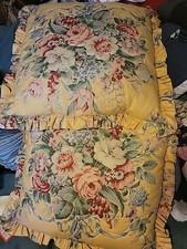 Set of 2 Ralph Lauren Evelyn Yellow Ruffled Throw Pillow 25x25 inches EUC