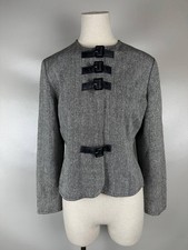 Christian Dior Gray Tweed Silk 100 Blazer Jacket Size 14
