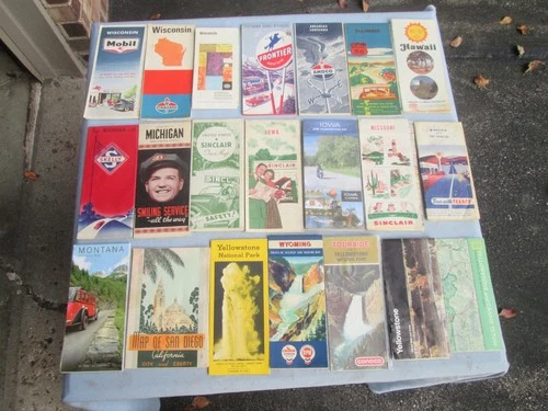 Vtg. Lot (21)  Maps Wisconsin Michigan Iowa Yellowstone Park Etc. Old Variety - product listing photo