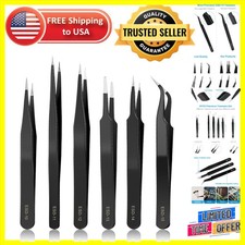 Versatile Anti-Static ESD Tweezers Set - 6pc Stainless Steel Kit for Electronics
