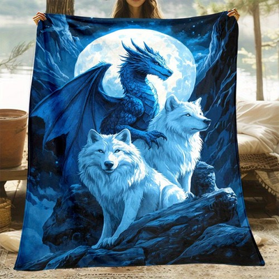 #ad Dragon And Wolf Fleece Throw Blanket $19.98