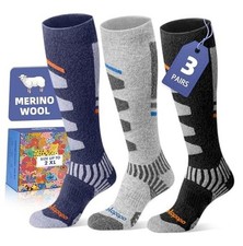 Merino Wool Ski Socks for Women Men - Small-Medium 3 Pairs-black Grey Navy Blue