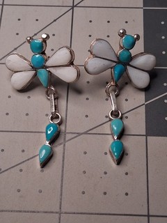 Signed Zuni 925 Sterling Silver Dragonfly Earrings
