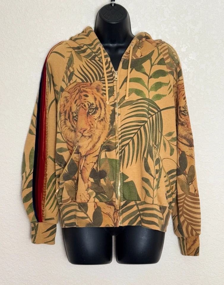 Sudadera con Capucha Aviator Nation Jungle Tiger Clásica Terciopelo Cremallera Adulto XS RARA Foto 3 de 4