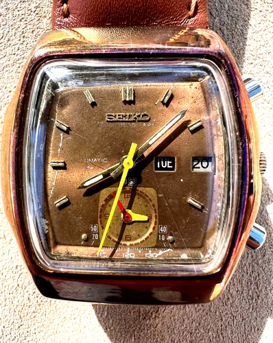 Vintage Seiko 7016-5020 Monaco Auto Chronograph Wristwatch 70's Rare Rose Works