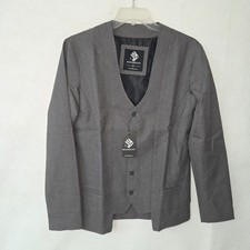 MODERNO Blazer Jacket Mens Grey V Neck Button Front Modern Prom Stretch New