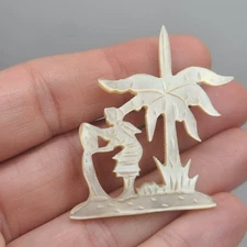 Vintage Mother Of Pearl Brooch Palm Tree